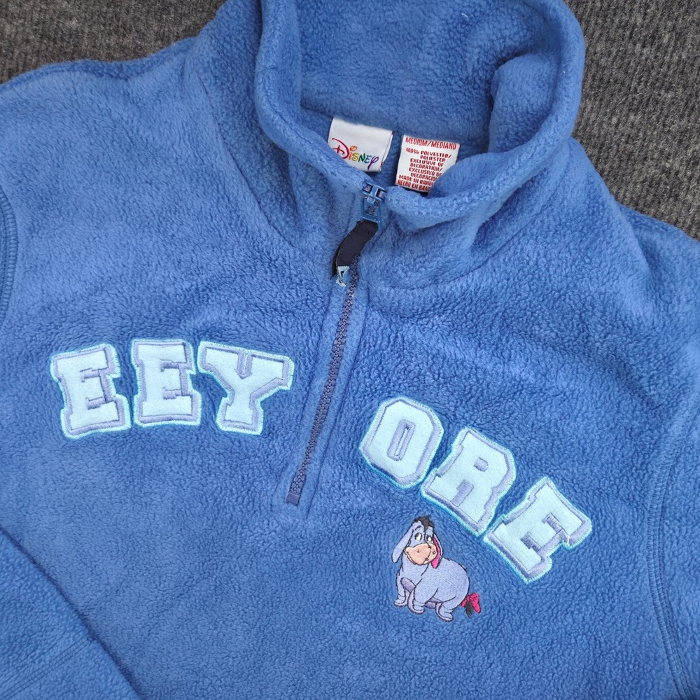 Disney Eeyore Fleece Pullover Womens Medium Blue Polyester 1/4 Zip Relaxed Fit